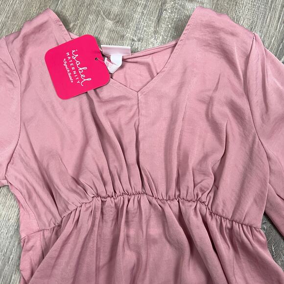 Isabel Maternity Light Pink 3/4 Sleeve Knit Woven Blouse - Size XS - NWT - Picture 3 of 6